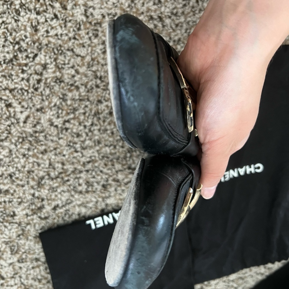 CHANEL Black Leather Logo Mule Clogs with Gold CC Hardware - Picture 4 of 5